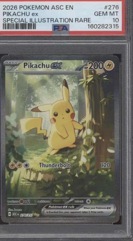 PSA 10 slab of the Ascended Heroes Pikachu ex special illustration rare